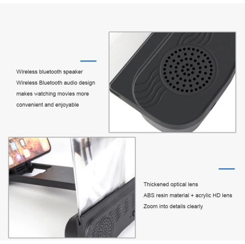 12 inch Phone Screen Magnifier with Bluetooth Speaker,Mobile Phone Screen Amplifier with 2-in-1 Foldable Stretch Stand Holder for within 6.5 inch