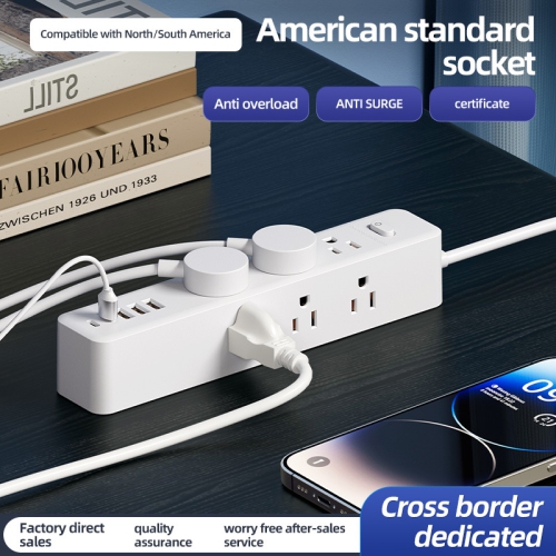 110V US Standard Socket USB Socket Board Terminal Block US-Mexico Power Converter Multi-hole Socket - NN-27 White [3m] 9-hole