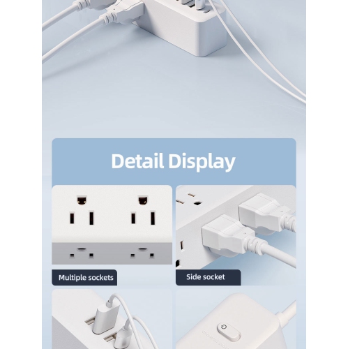 110V US Standard Socket USB Socket Board Terminal Block US-Mexico Power Converter Multi-hole Socket - NN-27 White [3m] 9-hole