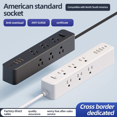 110V US Standard Socket USB Socket Board Terminal Block US-Mexico Power Converter Multi-hole Socket - NN-27 Black [1.5m] 9-hole