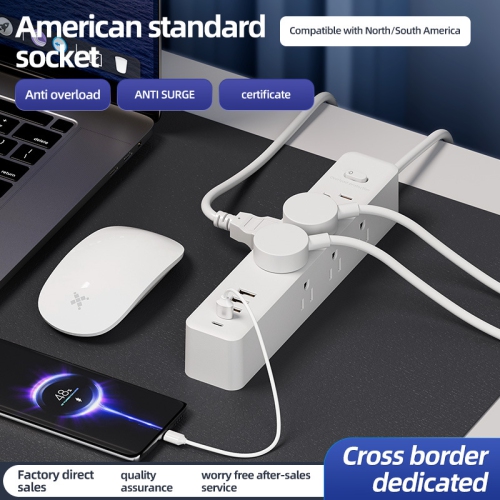110V US Standard Socket USB Socket Board Terminal Block US-Mexico Power Converter Multi-hole Socket - NN-27 Black [1.5m] 9-hole