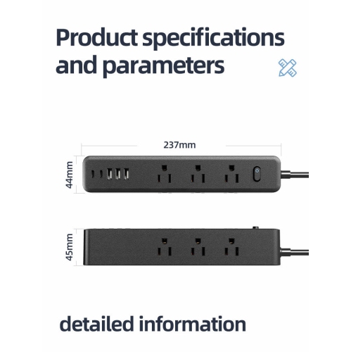 110v American standard socket USB plug board wiring board US-Mexico power converter multi-hole socket-NN-27 black [3 meters] 9 holes