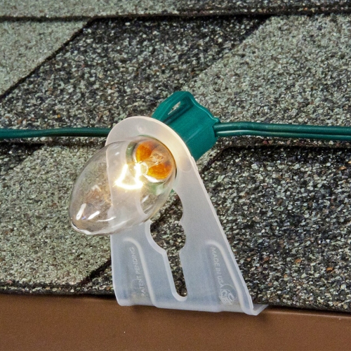 LightingByHHD Shingle Tabs – 100-Pack Commercial-Grade Christmas Light Clips for C7 & C9 Bulbs, White