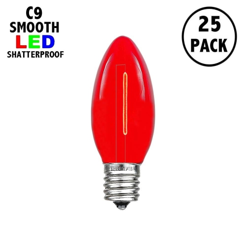 Ampoules de rechange C9 LED de LightingByHHD – Lampe de Noël de style filament, incassable, pour douille E17 – Boîte de 25, rouge