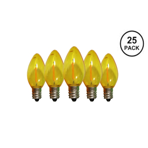 Ampoules de rechange C9 LED de LightingByHHD – Lampe de Noël de style filament, incassable, pour douille E17 – Boîte de 25, jaune