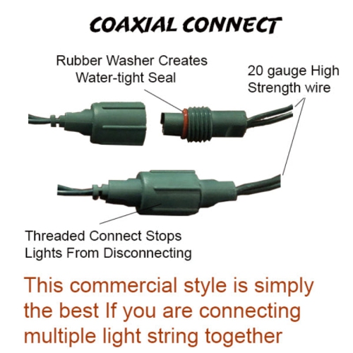 LightingByHHD 70-Light 5mm LED Christmas Mini Light Set – Bulbs, Coaxial Connectors, Commercial Grade, Outdoor Use, Green