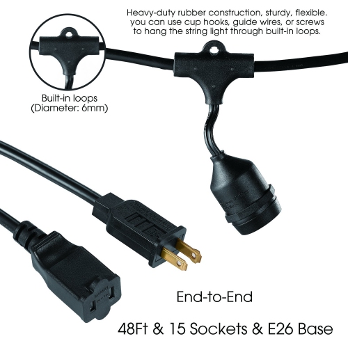 LightingByHHD Outdoor Weatherproof LED String Lights – 15 UL-Certified E26 Bulbs for Garden, Patio & Backyard Decor, Warm White