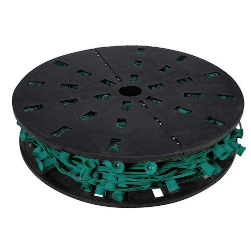 LightingByHHD C9 Socket Spool – 1000' 18AWG Wire, 12" Spacing, 10A Capacity for Holiday Light Installations, Green
