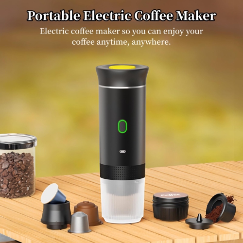 Portable Electric Espresso Machine, 3 in 1 Travel Coffee Maker for Camping, 15 Bar Self Heating Car Coffee Maker for Camping Hiking Office