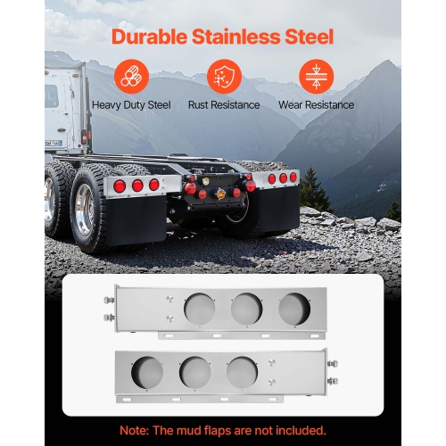 VEVOR 1 Pair Stainless Steel Mud Flap Hangers with Light Cutouts, 2-1/2" Bolt Spacing, Spring Loaded Mudflap Hangers for Semi Trucks, Semi Truck Mud