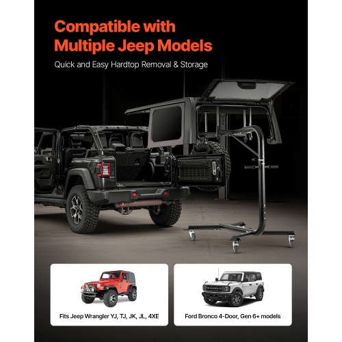 VEVOR 200 lbs Hard Top Remover Lift, Jeep Hardtop Removal and Storage System, Compatible with Jeep Wranglers 2 & 4 Door YJ, TJ, JK, JL & 4XE and Ford
