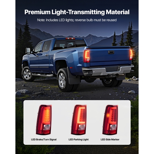 VEVOR 2PCS Tail Light Assembly Compatible with 2003-2006 Chevy Silverado 1500 1500 HD 2500 2500 HD 3500, 2007-2007 Chevy Classic, Side LED Taillight