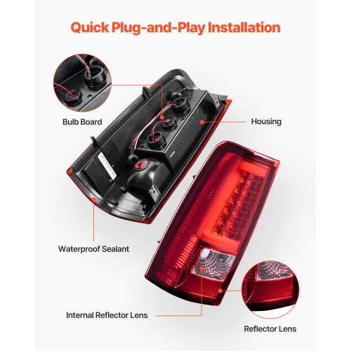 VEVOR 2PCS Tail Light Assembly Compatible with 2003-2006 Chevy Silverado 1500 1500 HD 2500 2500 HD 3500, 2007-2007 Chevy Classic, Side LED Taillight