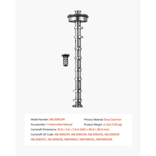 VEVOR Camshaft & Control Valve Kit, Cast Iron Engine Cam Replacement, Compatible with Audi & Volkswagen, Fits 1.8T/2.0T EA888 Engines, OE 06L109021H,