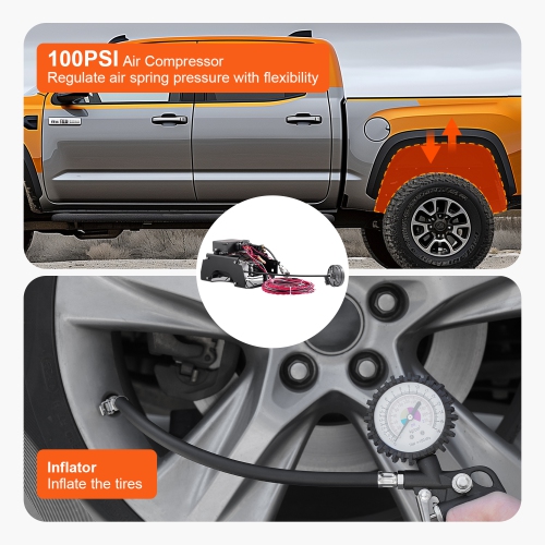 VEVOR 12V Air Shock Controller Kit, 100PSI Wireless On Board Air Compressor System, App or Remote Control Air Ride Suspension Compressor Kit with
