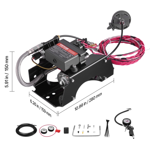 VEVOR 12V Air Shock Controller Kit, 100PSI Wireless On Board Air Compressor System, App or Remote Control Air Ride Suspension Compressor Kit with
