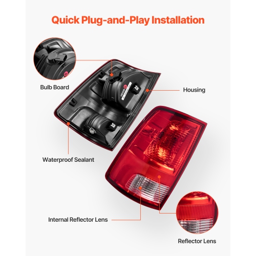 VEVOR Tail Light Assembly Compatible with 2009-2018 Dodge Ram 1500 2500 3500, 2019-2020 Dodge Ram 1500 Classic, Halogen Version Left Driver Side
