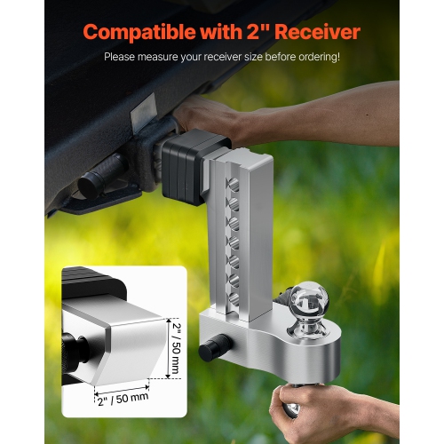 VEVOR 8-Inch Adjustable Trailer Hitch, Tri-Ball Mount for 2-Inch Hitch Receiver, Trailer Ball Size 1-7/8", 2" and 2-5/16", Max 15000 lbs Ball Hitch,