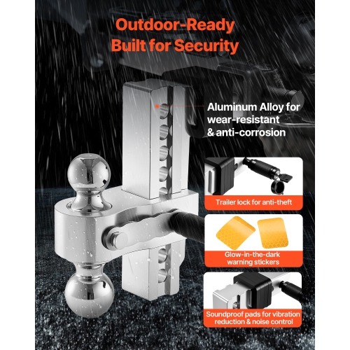 VEVOR 8-Inch Adjustable Trailer Hitch, Tri-Ball Mount for 2-Inch Hitch Receiver, Trailer Ball Size 1-7/8", 2" and 2-5/16", Max 15000 lbs Ball Hitch,