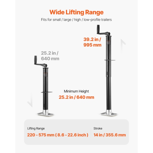 VEVOR 15-inch A-Frame Trailer Jack, 2000 lbs Dynamic Load Capacity, Trailer Jack Stand with Handle & Rectangular Footpad, Suitable for RV, Horse,
