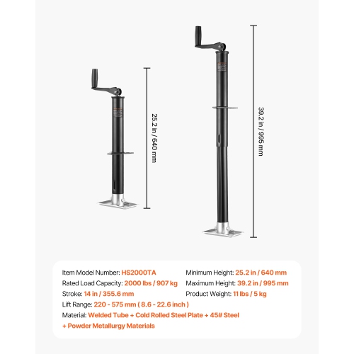 VEVOR 15-inch A-Frame Trailer Jack, 2000 lbs Dynamic Load Capacity, Trailer Jack Stand with Handle & Rectangular Footpad, Suitable for RV, Horse,