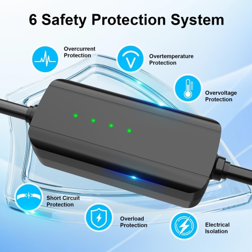 EVCONN – Chargeur portatif de niveau 2 pour véhicule électrique avec connecteur J1772, prise NEMA 6-20 et 5-15, rallonge 25 pi - Noir
