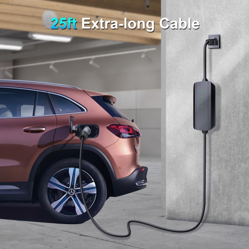 EVCONN – Chargeur portatif de niveau 2 pour véhicule électrique avec connecteur J1772, prise NEMA 6-20 et 5-15, rallonge 25 pi - Noir