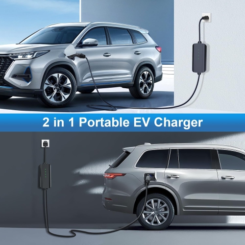 EVCONN – Chargeur portatif de niveau 2 pour véhicule électrique avec connecteur J1772, prise NEMA 6-20 et 5-15, rallonge 25 pi - Noir