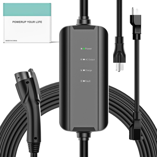 EVCONN – Chargeur portatif de niveau 2 pour véhicule électrique avec connecteur J1772, prise NEMA 6-20 et 5-15, rallonge 25 pi - Noir
