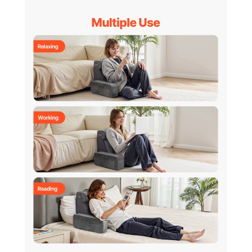 VEVOR 3 Pockets Reading Pillow, Backrest Support Pillow with Arm, Large Size Bed Pillow with Removable Headrest & 25D Sponge, Handle for Easy