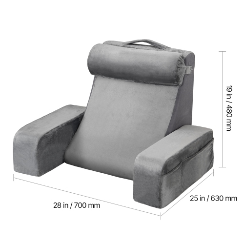 VEVOR 3 Pockets Reading Pillow, Backrest Support Pillow with Arm, Large Size Bed Pillow with Removable Headrest & 25D Sponge, Handle for Easy