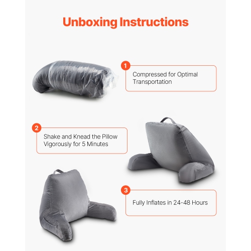 VEVOR 3 Pockets Reading Pillow, Standard Size Bed Pillow with Shredded Memory Foam, Back Pillow with Washable Short Velvet Cloth, Top with Handle,