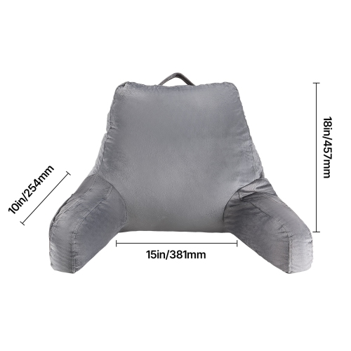 VEVOR 3 Pockets Reading Pillow, Standard Size Bed Pillow with Shredded Memory Foam, Back Pillow with Washable Short Velvet Cloth, Top with Handle,