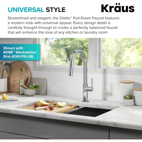 KRAUS Oletto Single Handle Pull Down Kitchen Faucet in Chrome, KPF-2820CH
