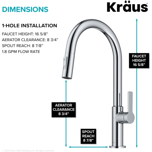 KRAUS Oletto Single Handle Pull Down Kitchen Faucet in Chrome, KPF-2820CH
