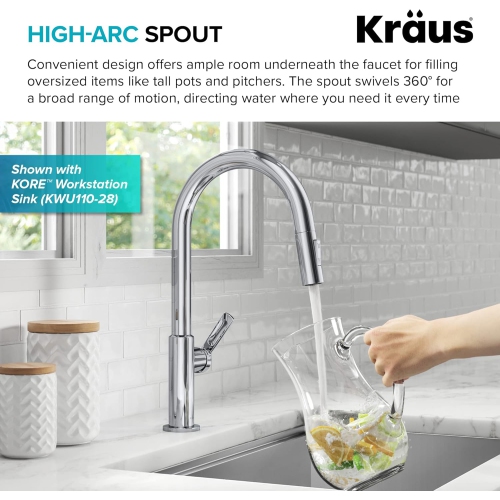 KRAUS Oletto Single Handle Pull Down Kitchen Faucet in Chrome, KPF-2820CH