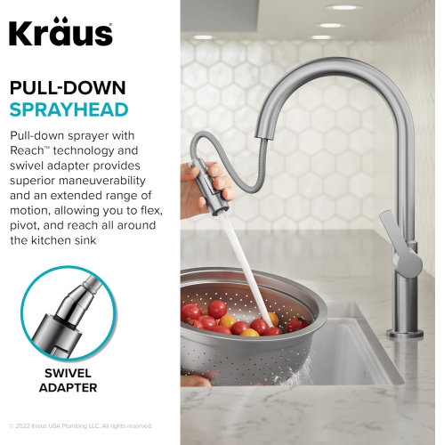 KRAUS Oletto Single Handle Pull Down Kitchen Faucet in Chrome, KPF-2820CH