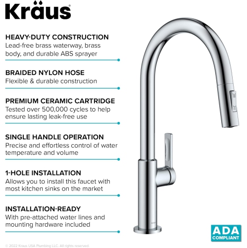 KRAUS Oletto Single Handle Pull Down Kitchen Faucet in Chrome, KPF-2820CH