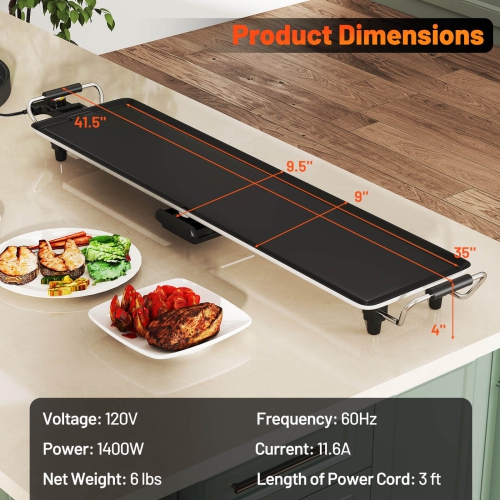 Costway 35" Extra Large electric Teppanyaki Grill with Adjustable Temperature Thermostats and Drip Tray