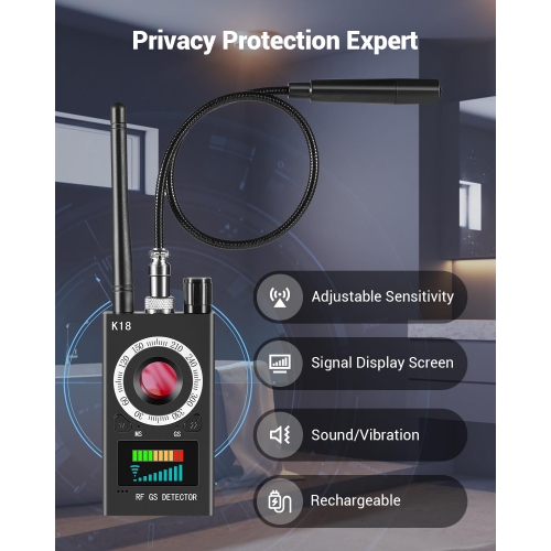 Portable Hidden Camera Detector, Anti-Spy Camera Finder, GPS Tracker Detector, Hidden Device Detector for Hotel, Bathroom, Home, Office