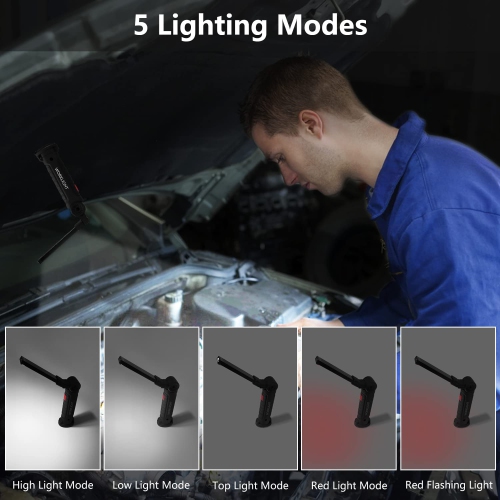 Paquet de 2 lampes de travail pliables portatives, lampe de poche LED rechargeable pour la réparation de voiture, le barbecue et l'extérieur