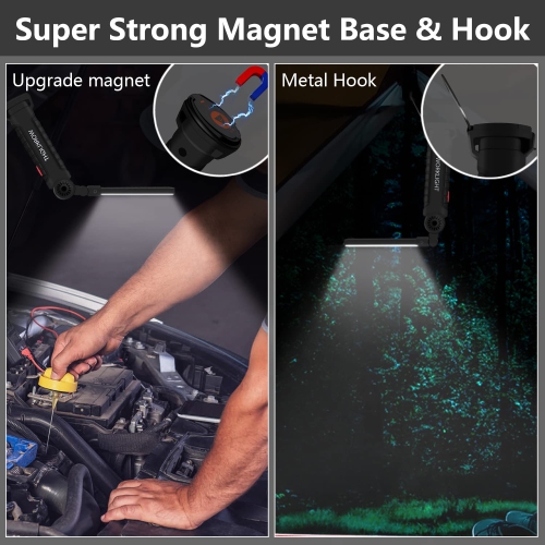 Paquet de 2 lampes de travail pliables portatives, lampe de poche LED rechargeable pour la réparation de voiture, le barbecue et l'extérieur