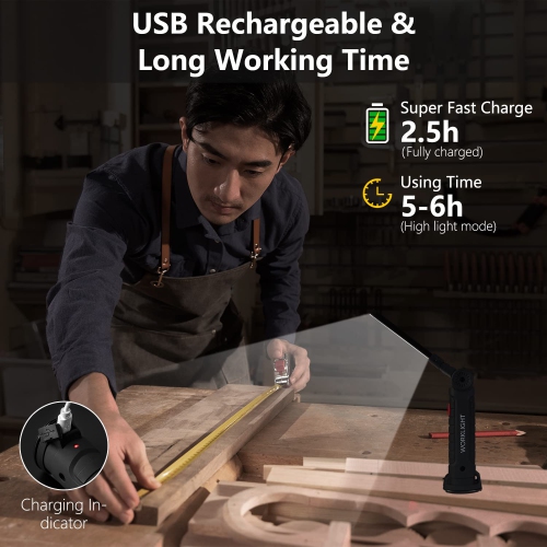 Paquet de 2 lampes de travail pliables portatives, lampe de poche LED rechargeable pour la réparation de voiture, le barbecue et l'extérieur