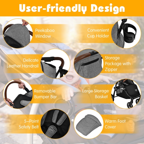 Chaise de toilette avec poussette High Landscape de Costway avec chancelière et auvent extensible