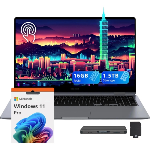 Samsung Galaxy Book4 2-in-1 15.6" FHD Touchscreen Laptop, Intel Core i7 150U,1.5TB Storage(512GB SSD+1TB Docking Station Set), 16GB DDR5 RAM, Backlit