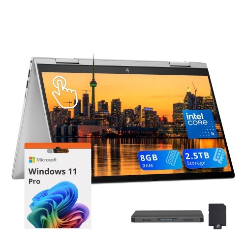 HP Envy x360 2-in-1 14" FHD Touchscreen Laptop, Intel 5 120U, 2.5TB Storage,8GB RAM, Backlit Keyboard, Wi-Fi 6E, Win 11 Pro, Silver