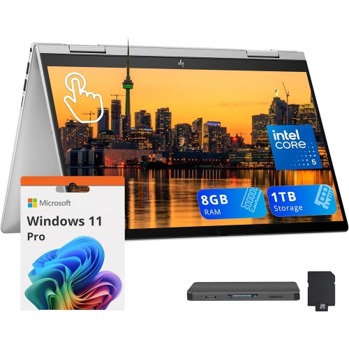HP Envy x360 2-in-1 14" FHD Touchscreen Laptop, Intel 5 120U,1TB Storage, 8GB RAM, Backlit Keyboard, Wi-Fi 6E, Win 11 Pro, Silver