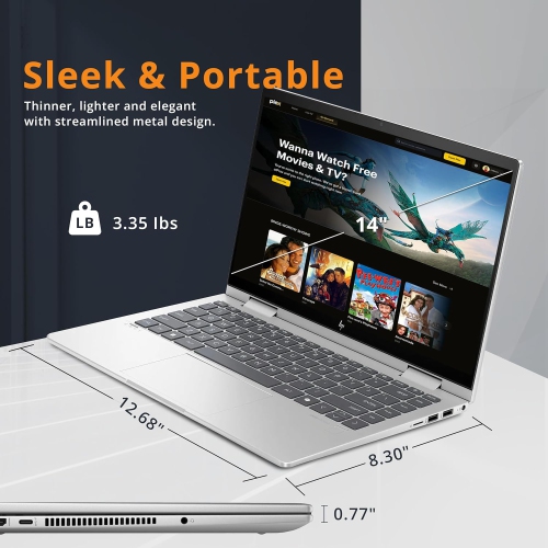 HP Envy x360 2-in-1 14" FHD Touchscreen Laptop, Intel 5 120U, 2.5TB Storage,8GB RAM, Intel Graphics, Backlit Keyboard, Win 11, Silver