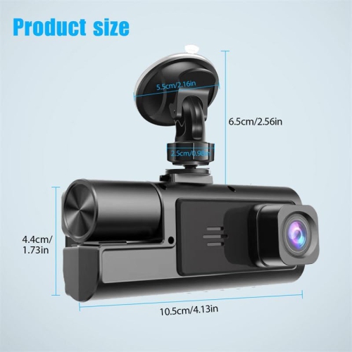 3 Channel Dash Camera for Car Front & Rear Inside Dashcam Car Video Recorder,170° Wide Angle Vehicle Cam,WDR,G-Sensor,Night Vision,Portable Car Dash