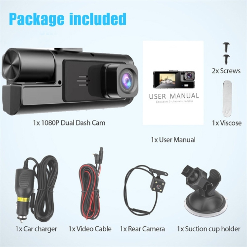 3 Channel Dash Camera for Car Front & Rear Inside Dashcam Car Video Recorder,170° Wide Angle Vehicle Cam,WDR,G-Sensor,Night Vision,Portable Car Dash